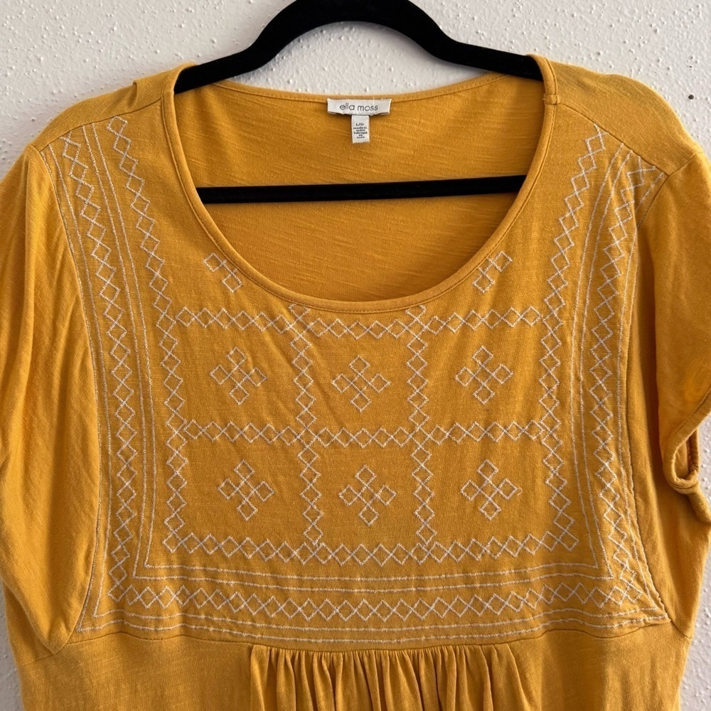 Ella Moss Mustard Yellow Embroidered Boho Tunic Dress - Size Large - Picture 3 of 6